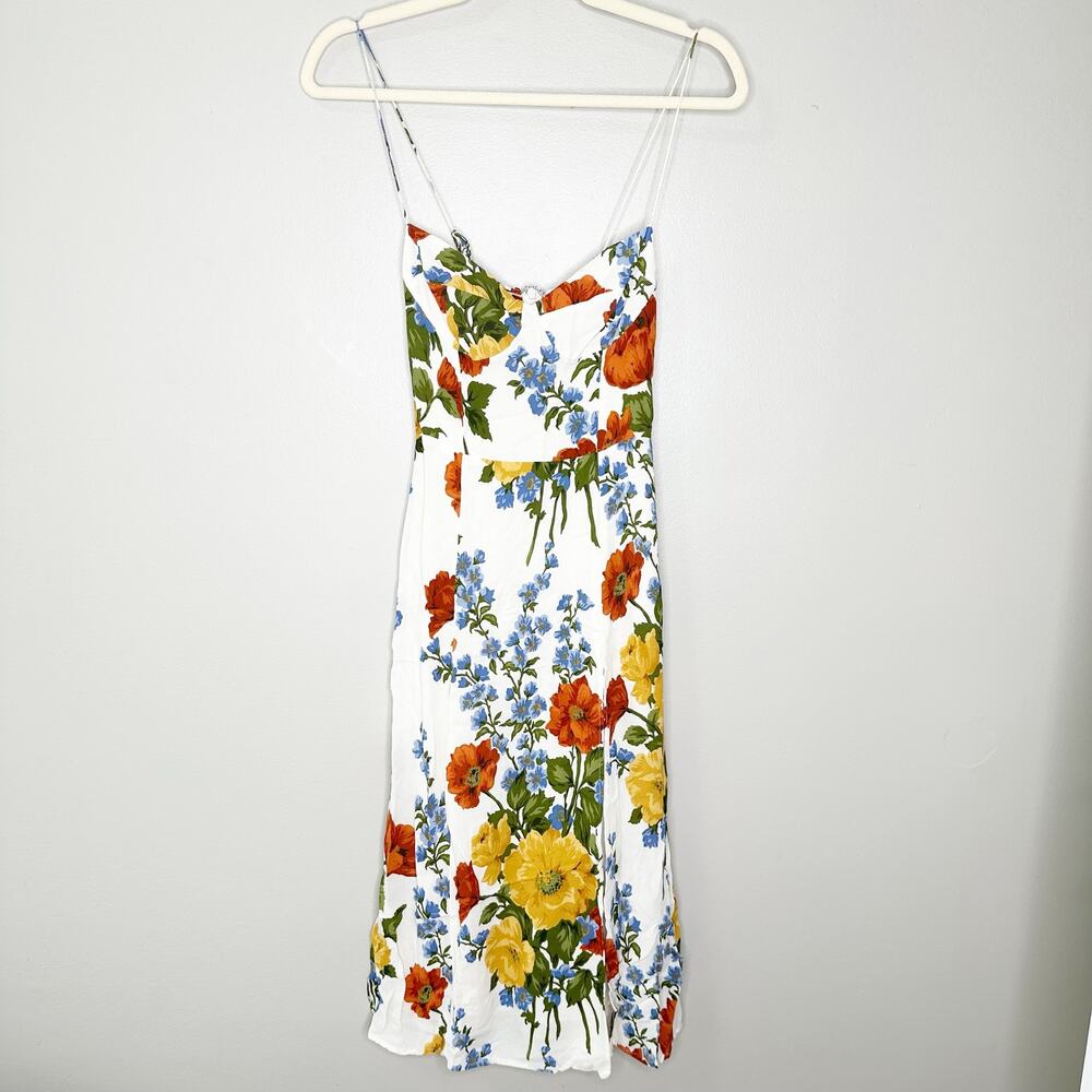 Reformation Juliette Dress Midi Tie Straps Side Slit Smocked Back Formosa Size 2